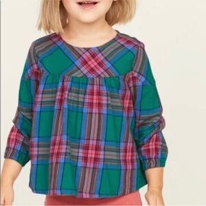 Old Navy girls Green plaid woven swing top blouse